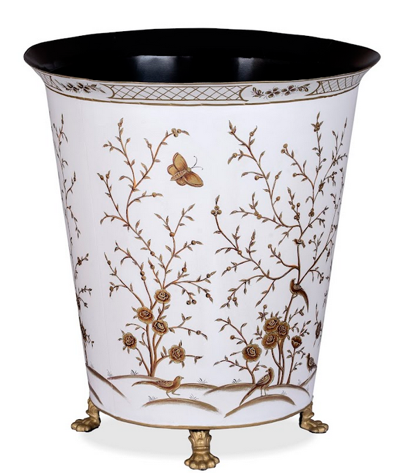 Ivory & Gold Chinoiserie Footed Floor Planter