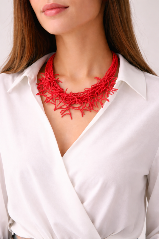 Red Coral Beaded Necklace