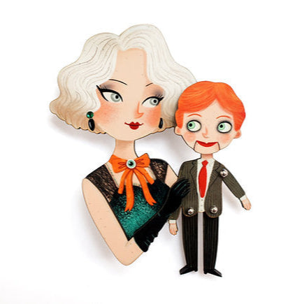 Ventriloquist and Her Puppet Brooch by Laliblue – Retro Kitschy Statement Brooch for Collectors