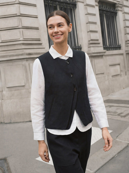 Linen-Lyocell Panel Layered Vest ODELIA