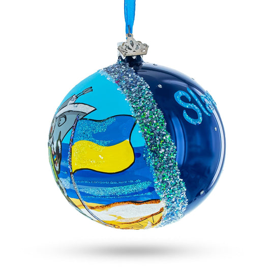 a blue and yellow christmas ornament