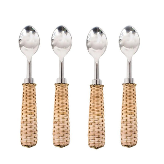 a group of spoons with a woven handle
