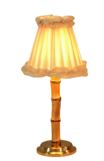 Bamboo Rechargeable Lamp with Ruffle Shade