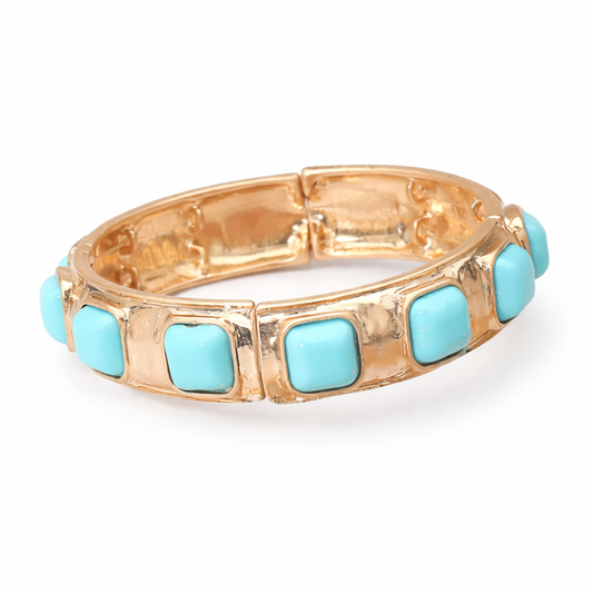 a gold and blue bracelet