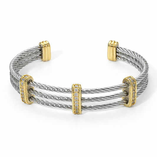 a silver and gold bracelet