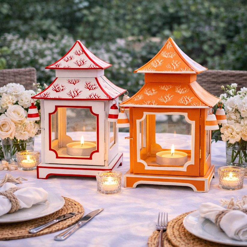 Orange and White Coral Pagoda Lantern (4 Sizes)