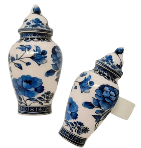 Blue & White Floral Ginger Jar Set of 4 Napkin Ring