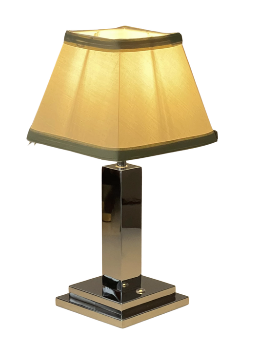 Silver Square Rechargeable Lamp with Green Trim Shade