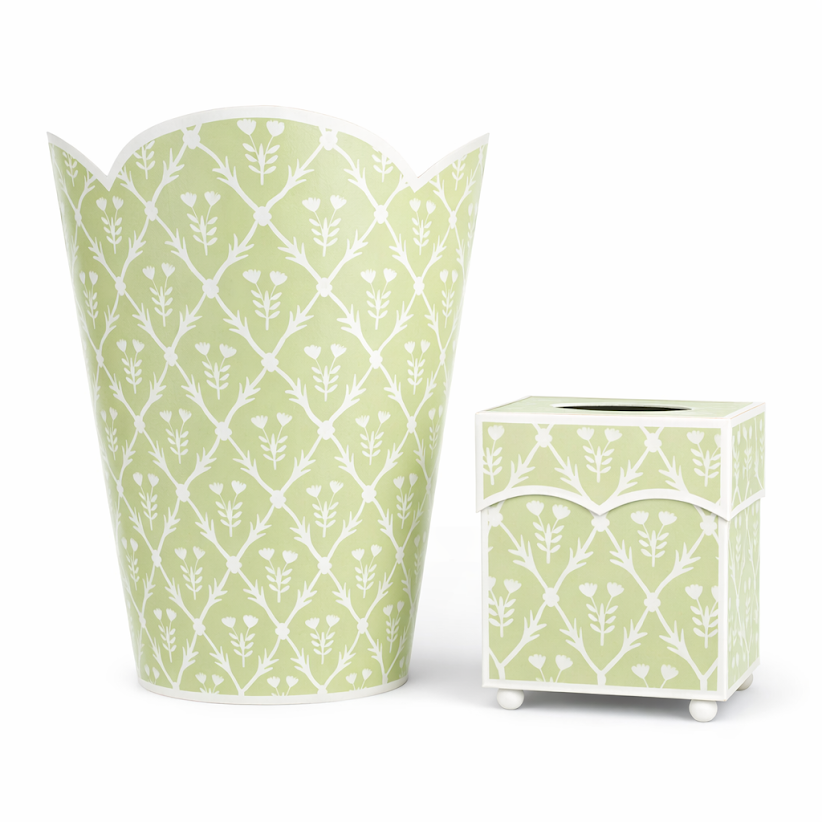Pale Green & White Tulip Wastepaper Basket & Tissue (2 Options)