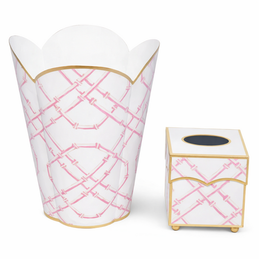 a white and pink container with a pink design