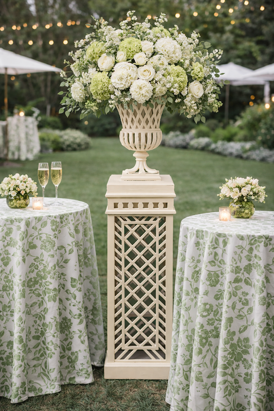 a vase of flowers on a pedestal