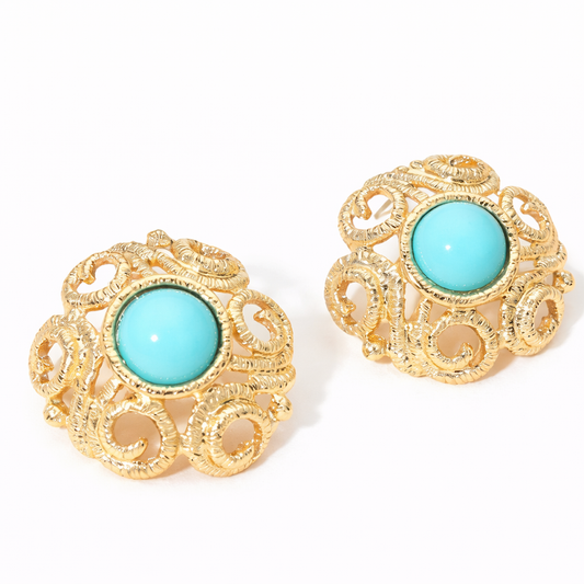 Turquoise Halo Medallion Drop Earrings