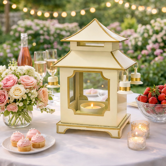 a table with a candle and flowers
