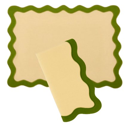 Hampton Tan & Moss Green Trim Placemat & Napkin