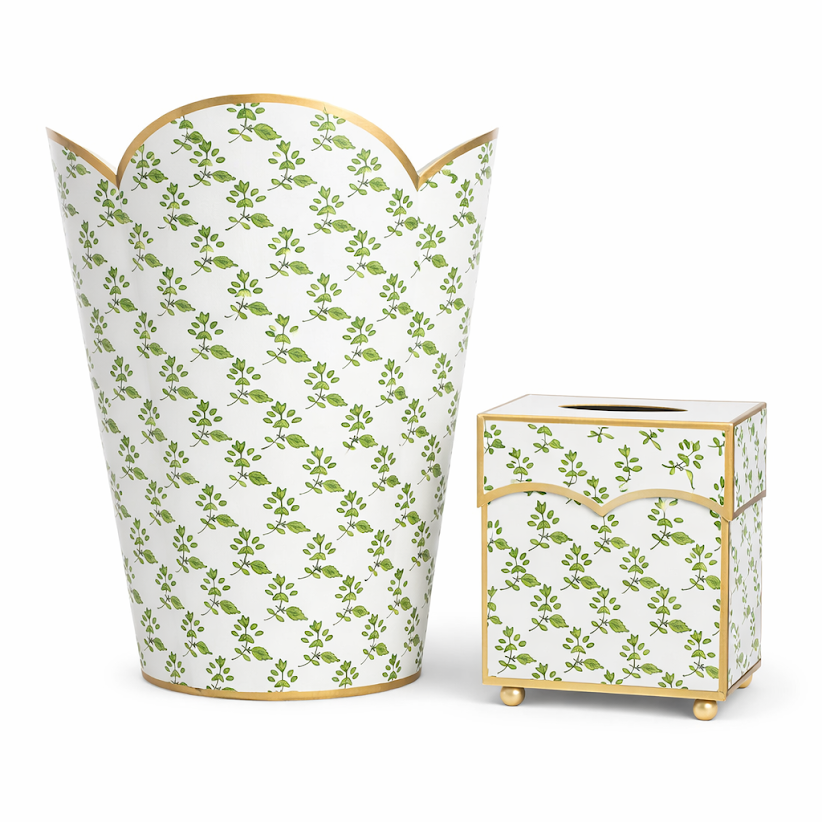 Green Blossom Wastepaper Basket & Tissue (2 Options)