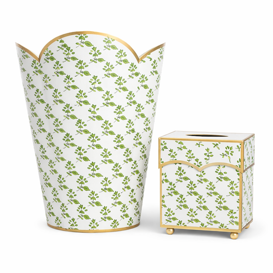 Green Blossom Wastepaper Basket & Tissue (2 Options)