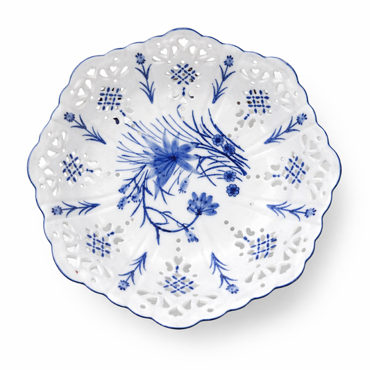 a white and blue plate