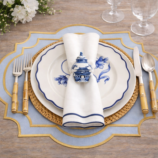 a place setting with a plate and silverware