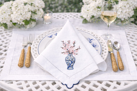 a table with a napkin and silverware