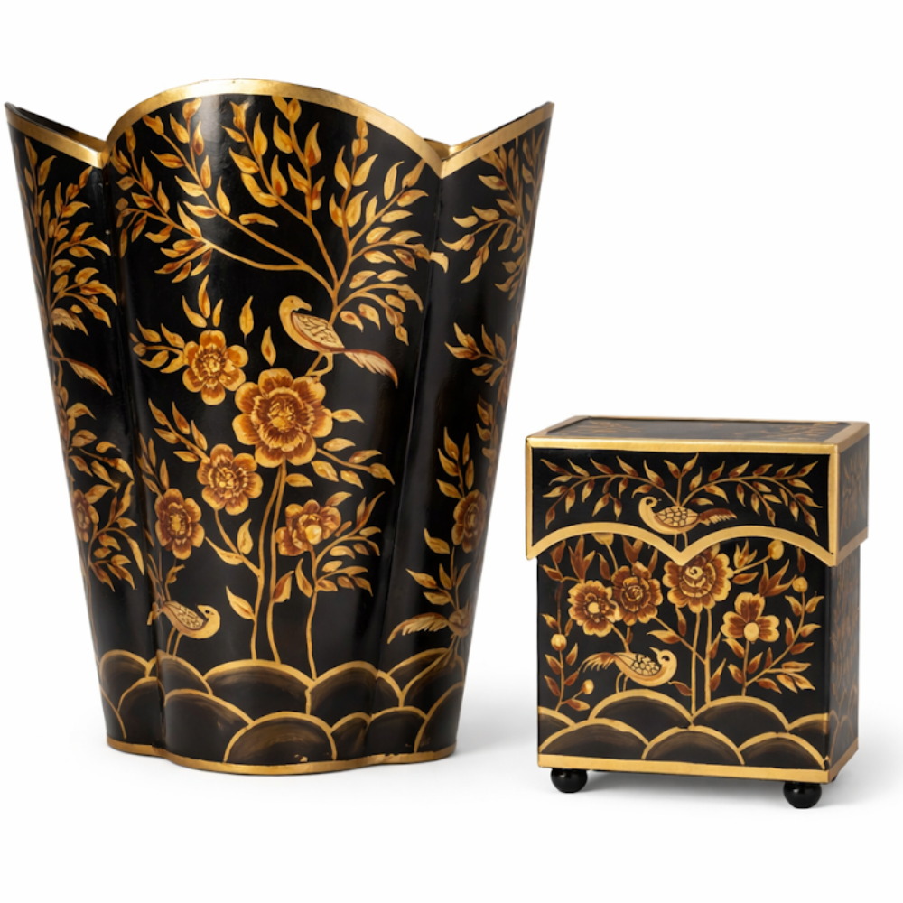 Black & Gold Pheasant Wastepaper Basket & Tissue (2 Options)