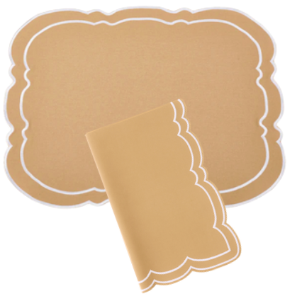 Charleston Tan & White Placemat & Napkin