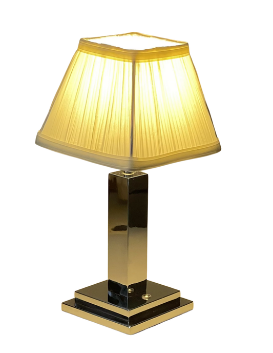 Silver Square Rechargeable Lamp with Ivory Shade