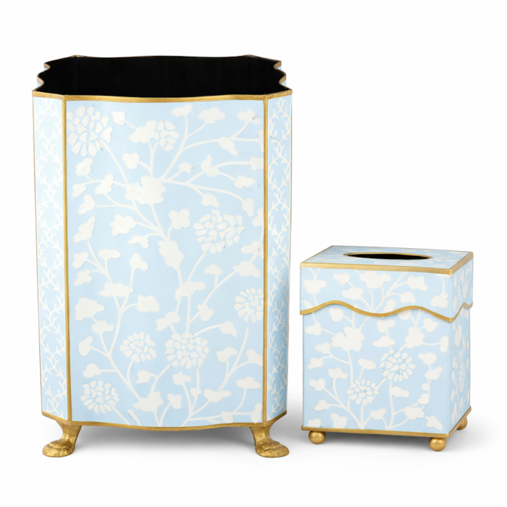 Pale Blue Spring Floral Wastepaper Basket & Tissue (2 Options)