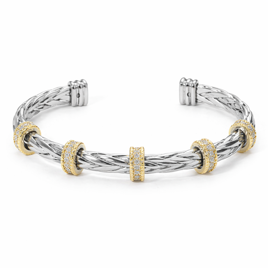 Twist & Shine Braided Cuff Bracelet – CZ Ball Accents
