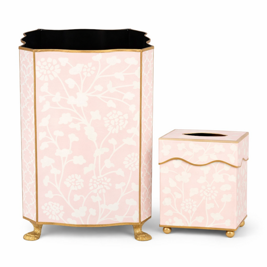 Pale Pink Spring Floral Wastepaper Basket & Tissue (2 Options)