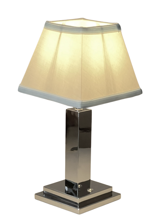 Silver Square Rechargeable Lamp with Blue Trim Shade