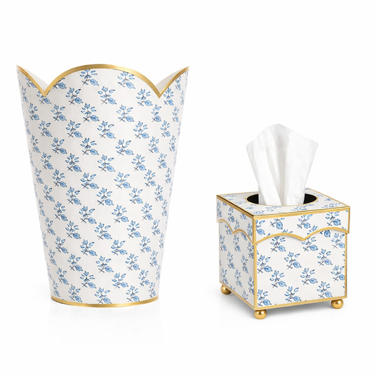 Blue Blossom Wastepaper Basket & Tissue (2 Options)