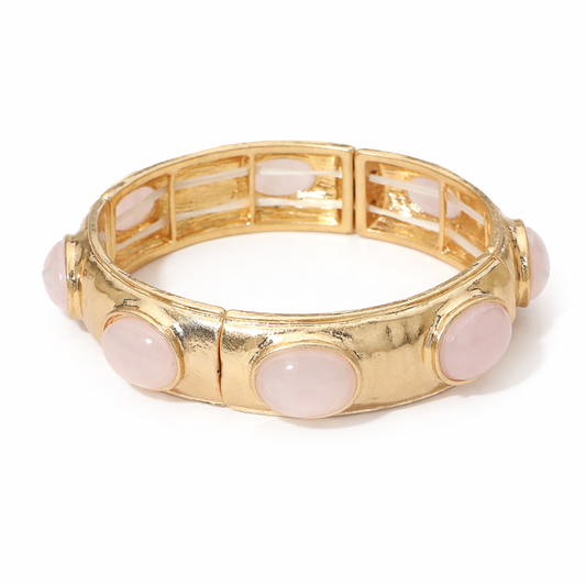 Soft Pink Quartz Cabochon Stretch Bracelet