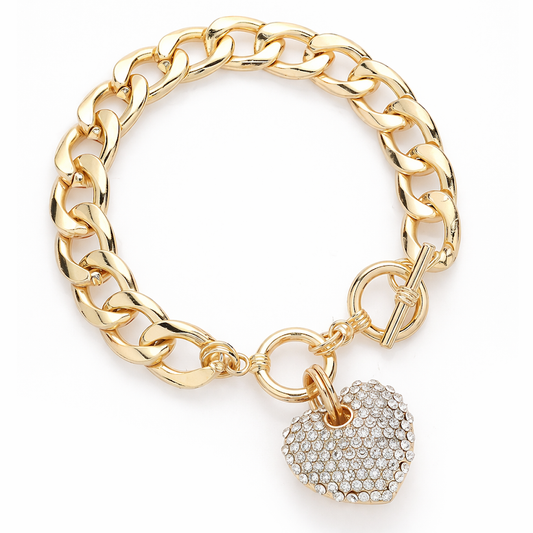 a gold chain bracelet with a heart charm