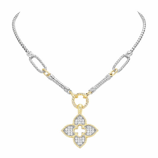 Gold Dipped Clover Necklace with CZ