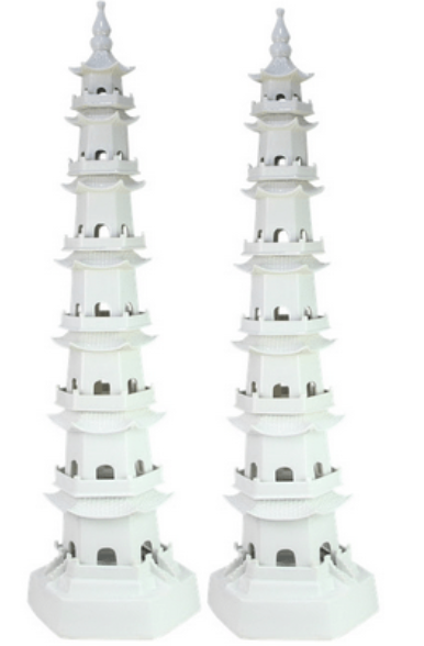a pair of white pagoda towers