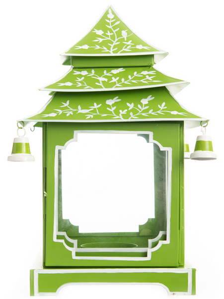 a green lantern with white trim
