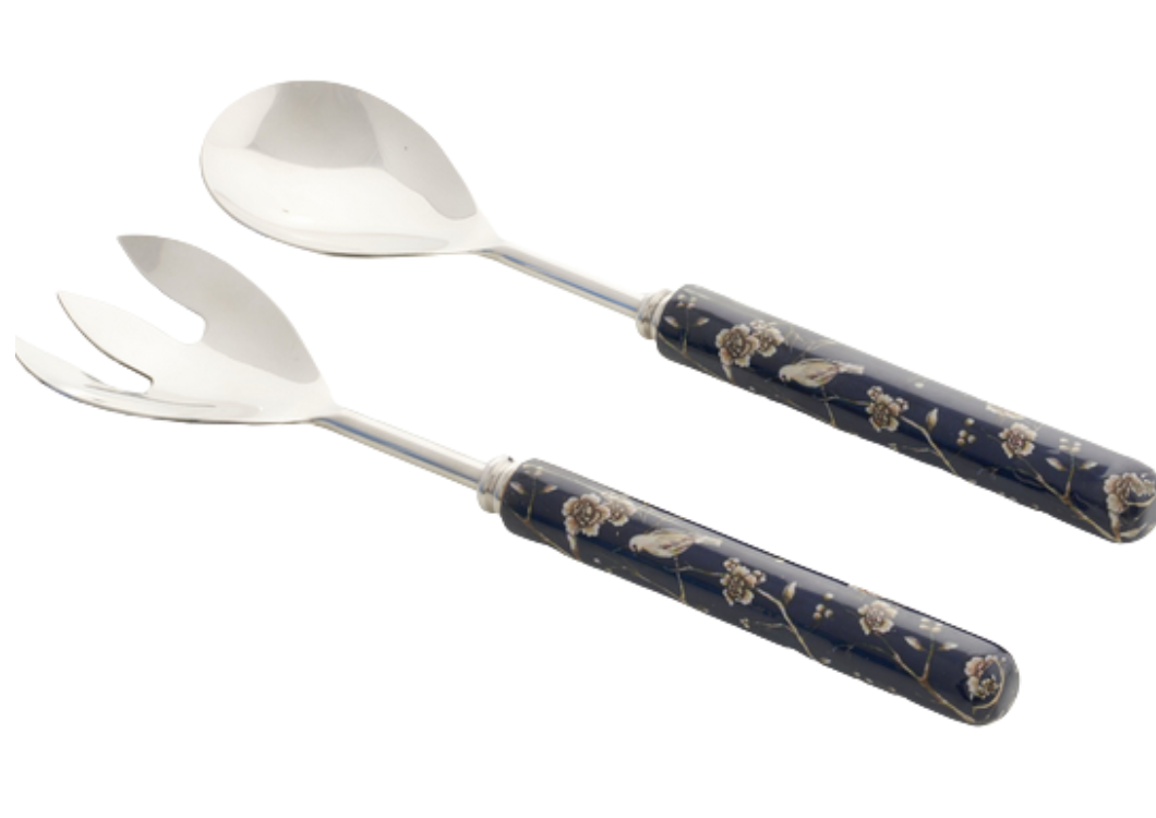 Navy Enameled Salad Servers