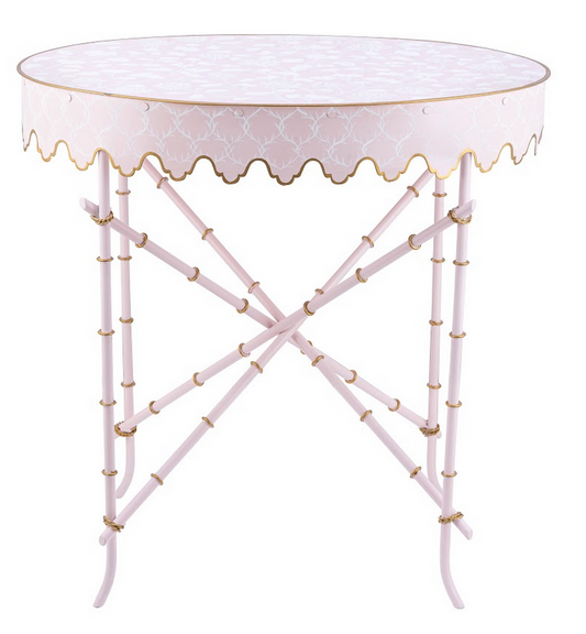 Pink & White Trellis Oval Scalloped Table