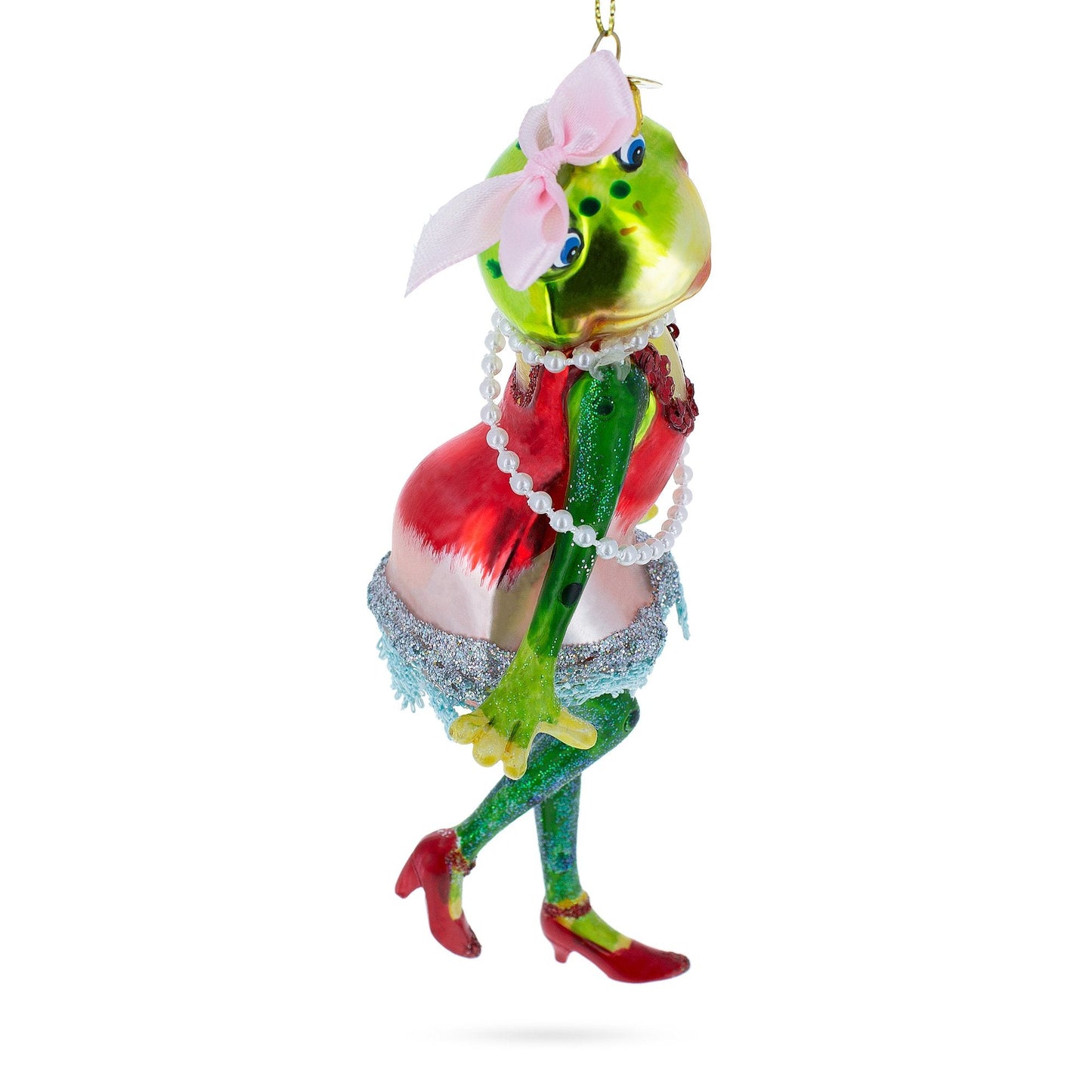 Frog in Dress Dancing Glass Christmas Ornament