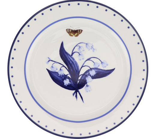 Lily of the Valley Blue and White Butterfly Dinner Plate