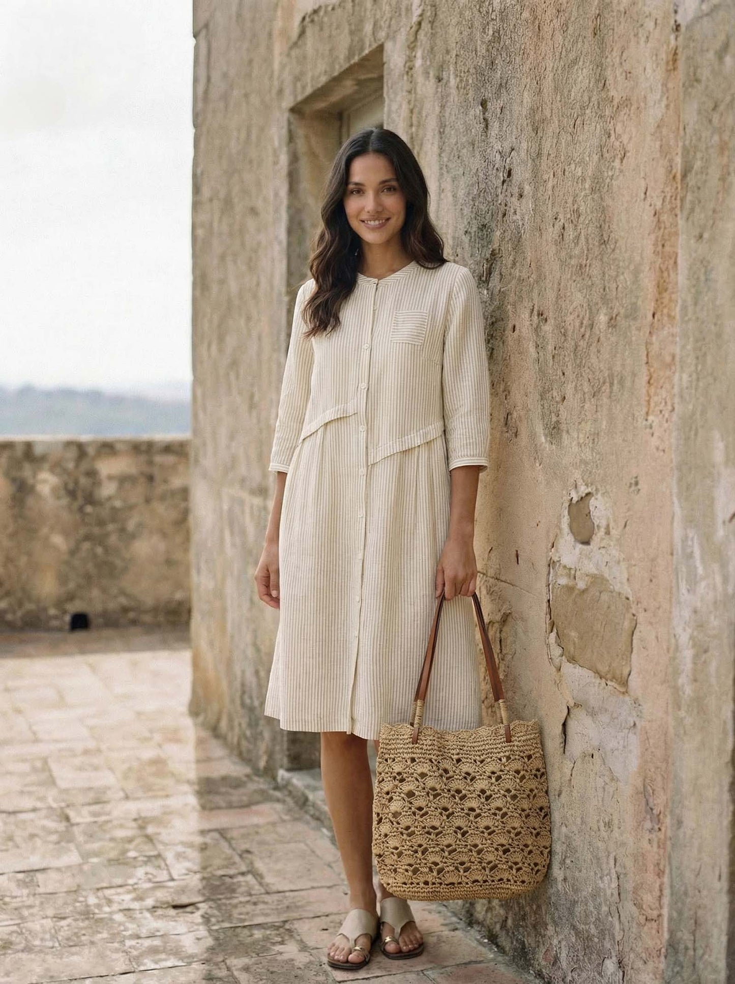 Crochet Woven Fan-Shape Shoulder Tote Bag