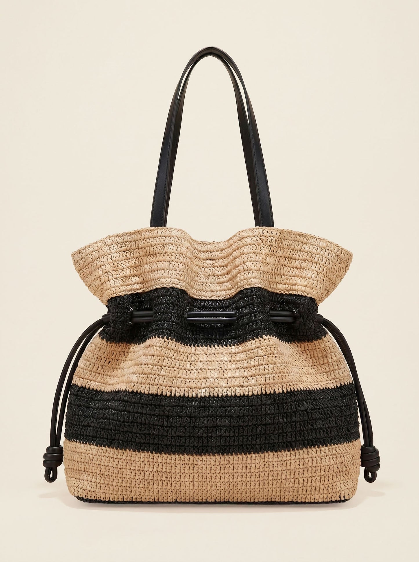 Crochet Woven Drawstring Shoulder Tote Bag