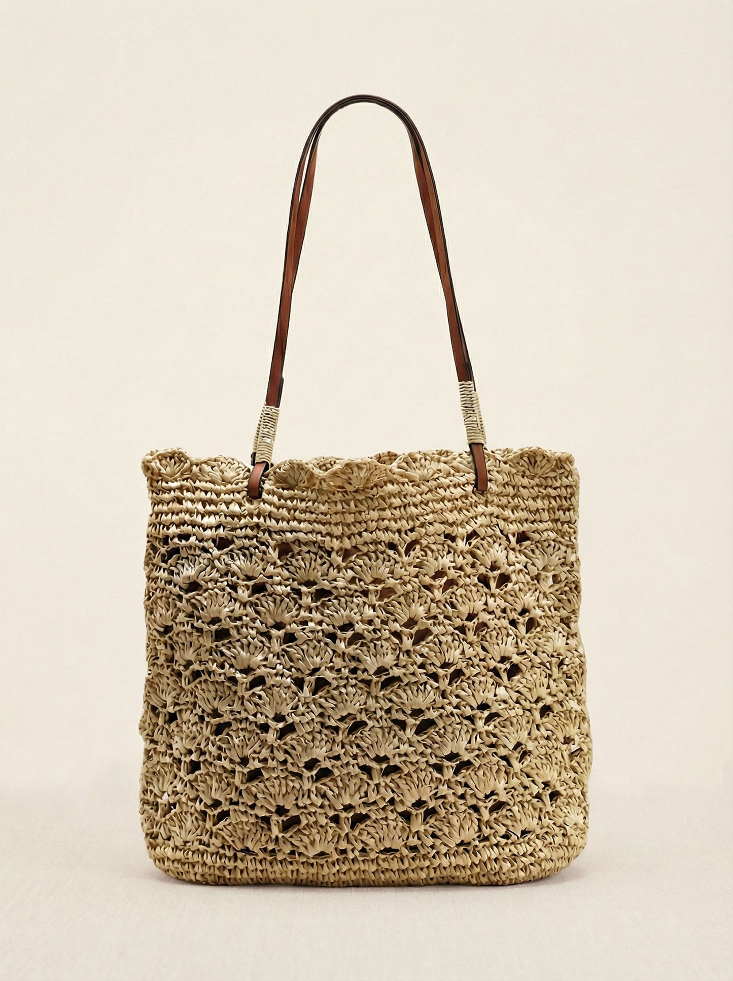 Crochet Woven Fan-Shape Shoulder Tote Bag