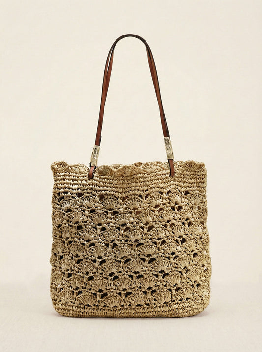 Crochet Woven Fan-Shape Shoulder Tote Bag