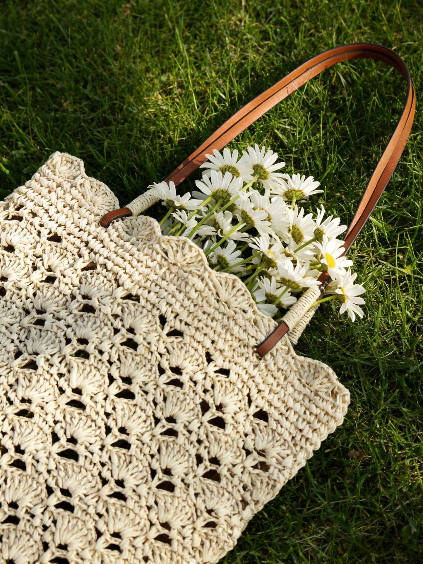 Crochet Woven Fan-Shape Shoulder Tote Bag