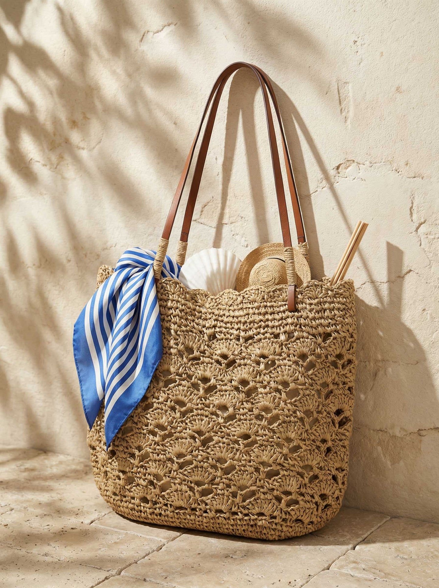 Crochet Woven Fan-Shape Shoulder Tote Bag