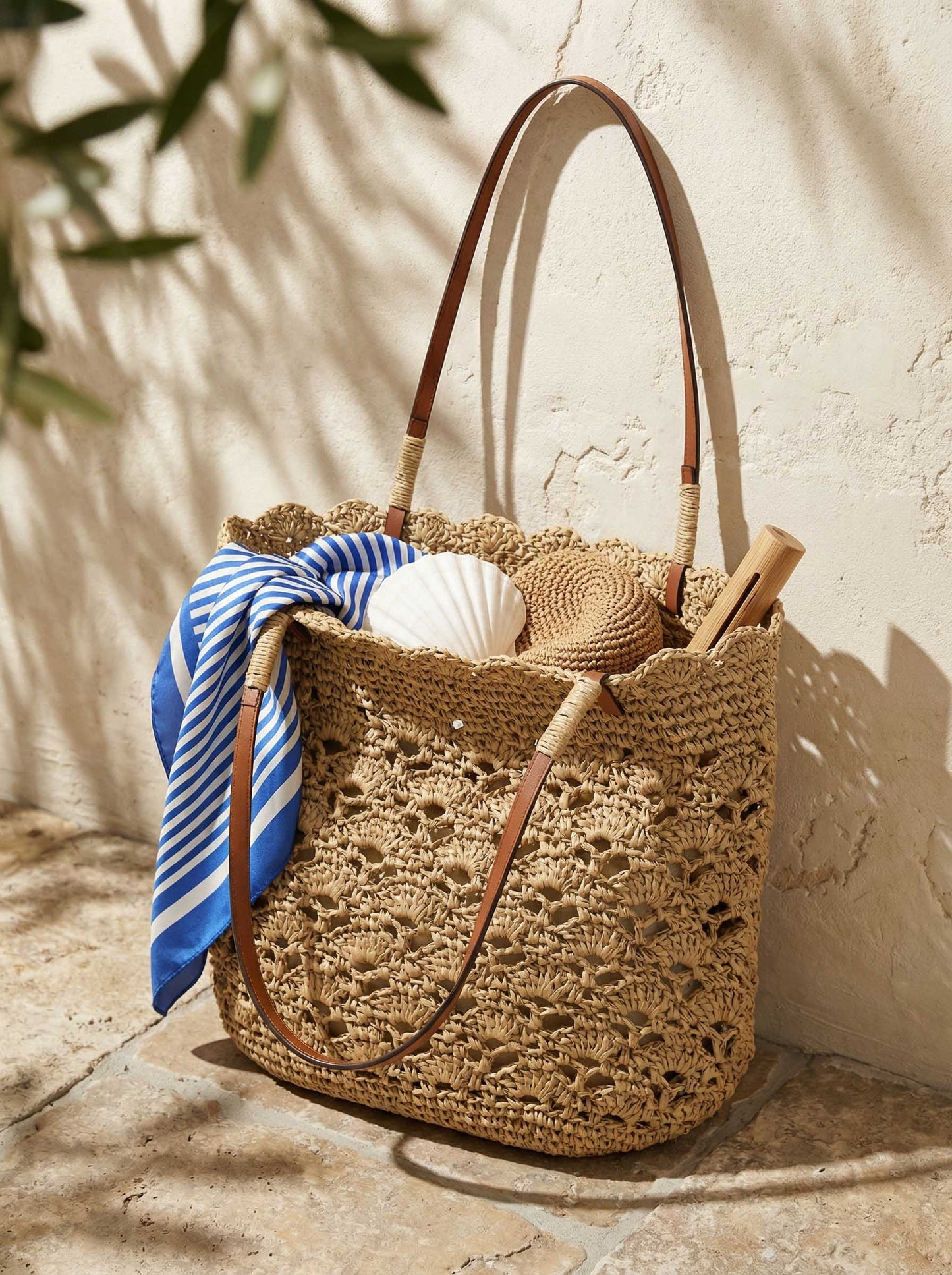 Crochet Woven Fan-Shape Shoulder Tote Bag