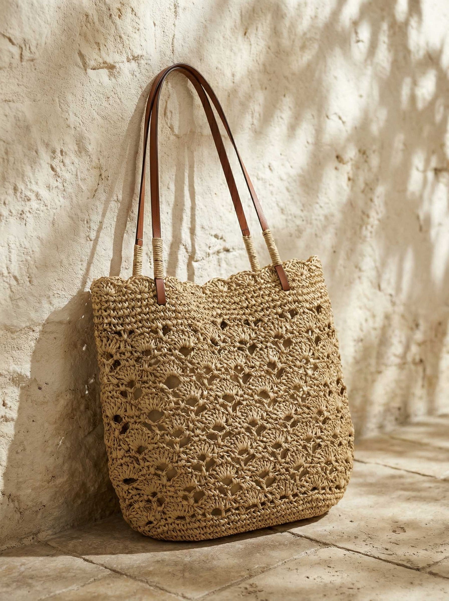 Crochet Woven Fan-Shape Shoulder Tote Bag