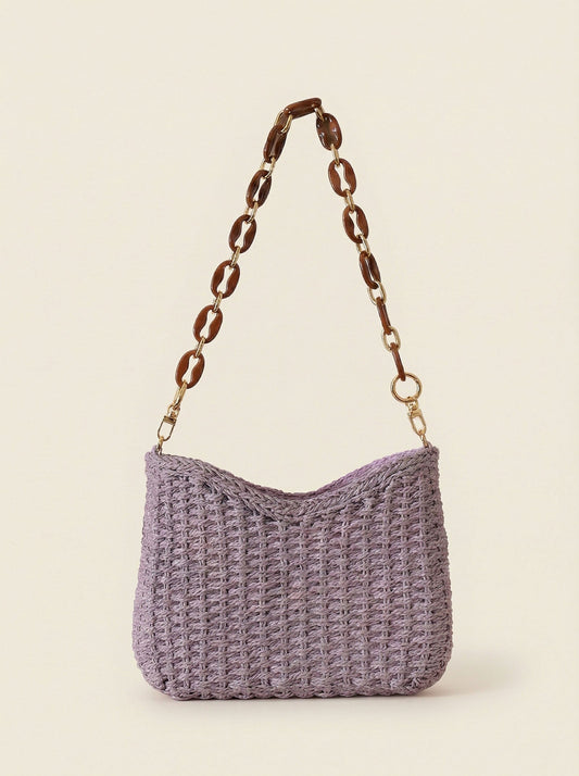Colorful Woven Straw Shoulder Bag