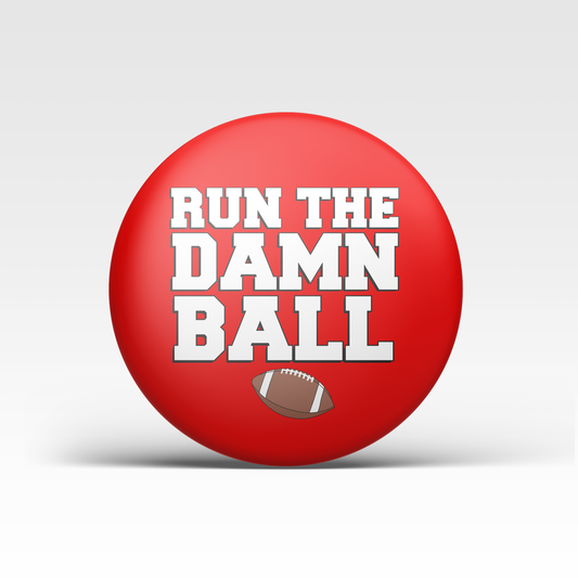 a red button with white text and a football